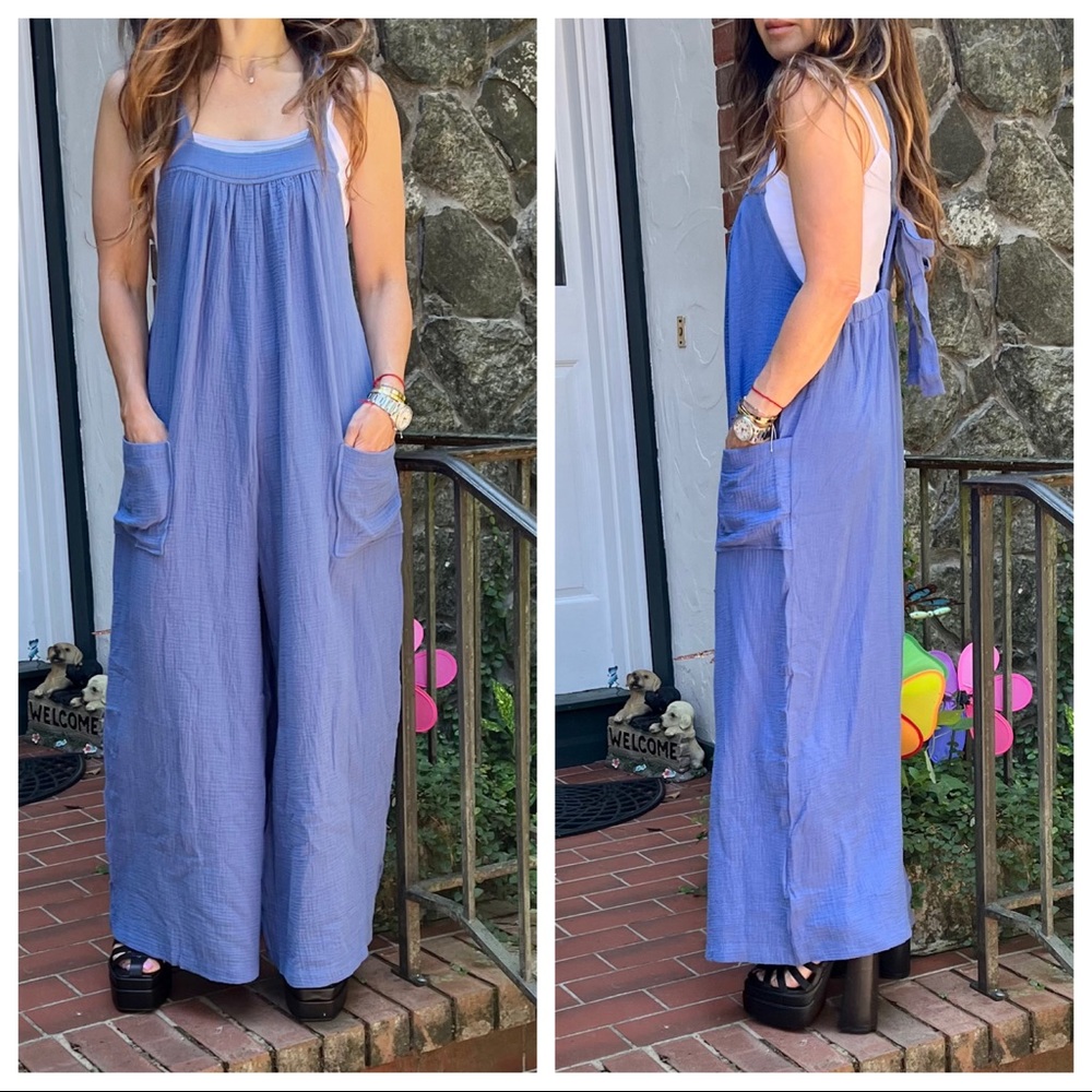 ShopEvelynne Lavender Blue Sleeveless Wide-Leg Jumpsuit - Picture 4 of 7